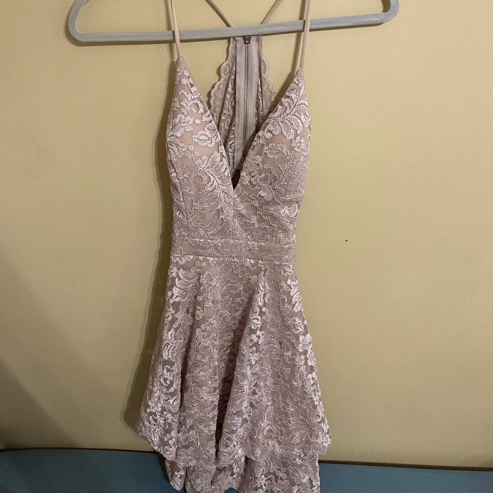 Gold lace short homecoming dress